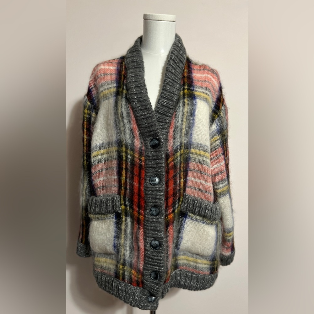 Sea New York Wool/Mohair Multicolor Plaid Cardigan